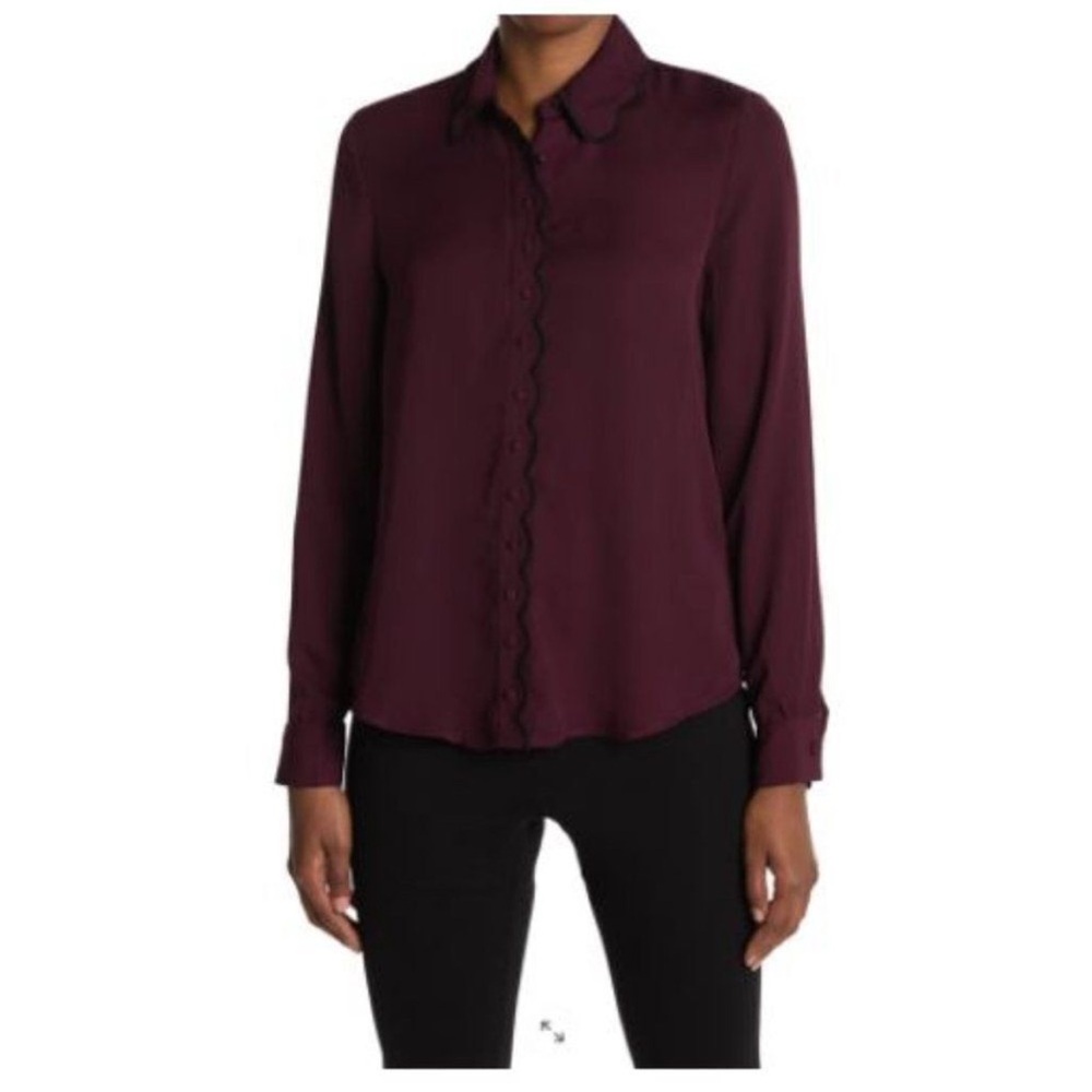 LAUNDRY by Shelli Segal Los Angeles Large Maroon with Black Trim Button-Up
